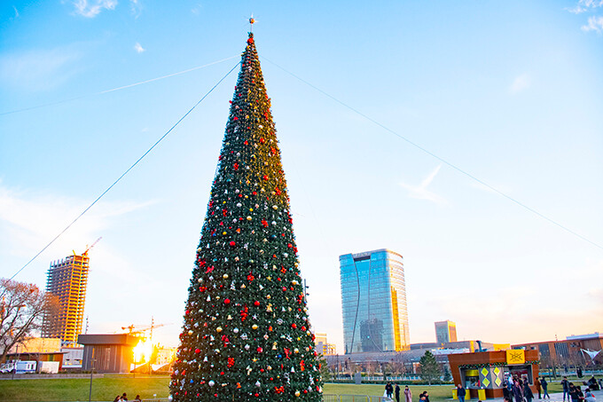 В парке Tashkent Сity установили новогоднюю елку
