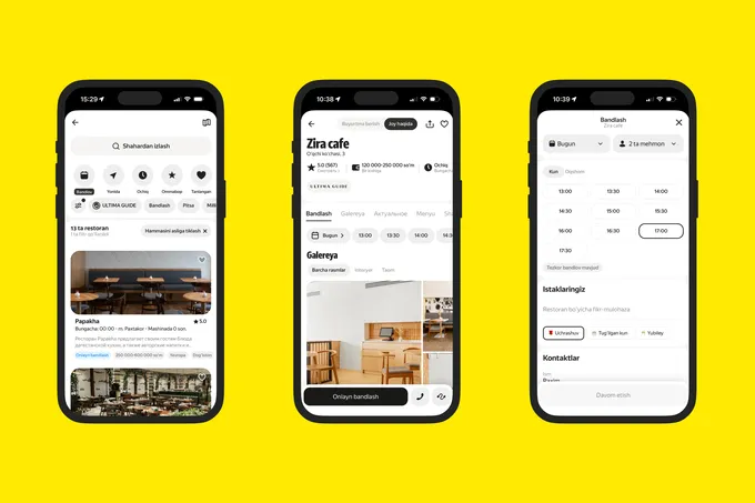 Yandex Goʻning “Taomlar” xizmati orqali Toshkent restoranlarida joy band qilish mumkin