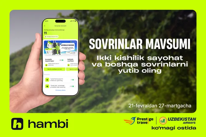 hambi Prestige Travel bilan hamkorlikda “Sovrinlar mavsumi” yutuqli o‘yinini o‘tkazmoqda