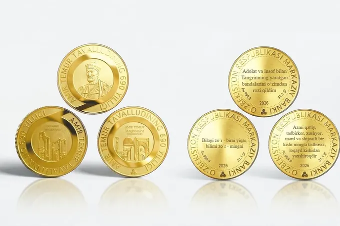 В Узбекистане выпустили памятные монеты к 690-летию Амира Темура