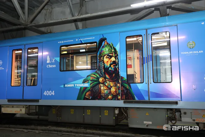 Amir Temur tavalludi munosabati bilan bezatilgan maxsus metro poyezdi ishga tushirildi. Foto